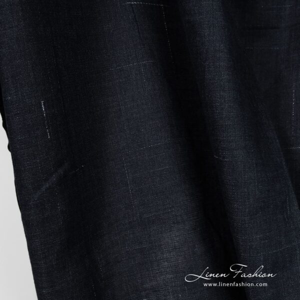 Dark blue linen fabric with decorative stripes