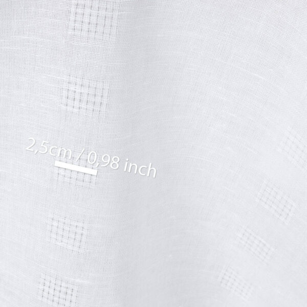 Linen cotton fabric bright white with two rows of checks, with measurements