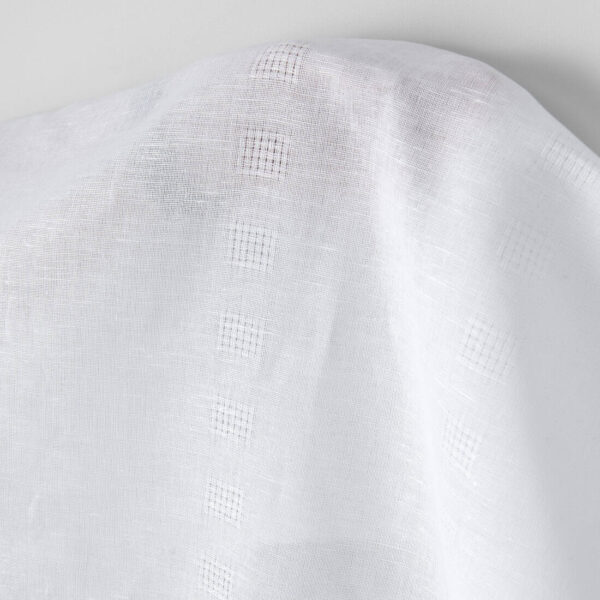 Linen cotton fabric bright white with two rows of checks, optical white