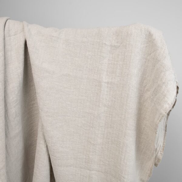 linen washed herringbone beige fabric