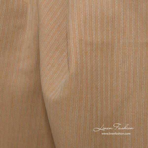Tessuto di lino e cotone marrone chiaro con strisce decorative - immagine 2