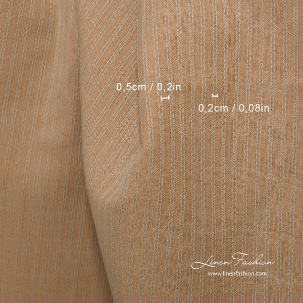 Tessuto di lino e cotone marrone chiaro con strisce decorative - immagine 3