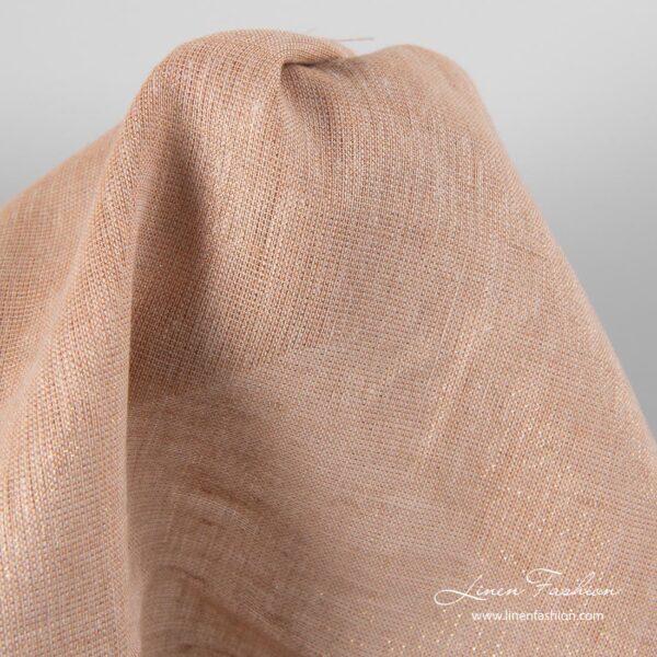 Shiny linen fabric in light brown and copper lurex