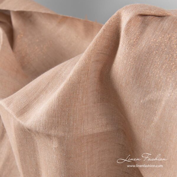 Brown linen fabric with copper lurex thread