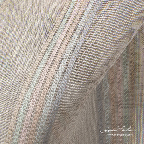 Patel stripes on light grey linen fabric