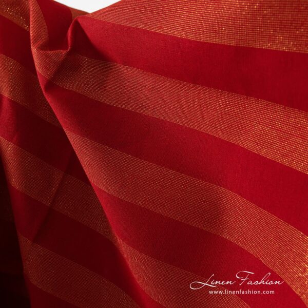 Red linen fabric with golden lurex, perfect for tablecloths, home textile