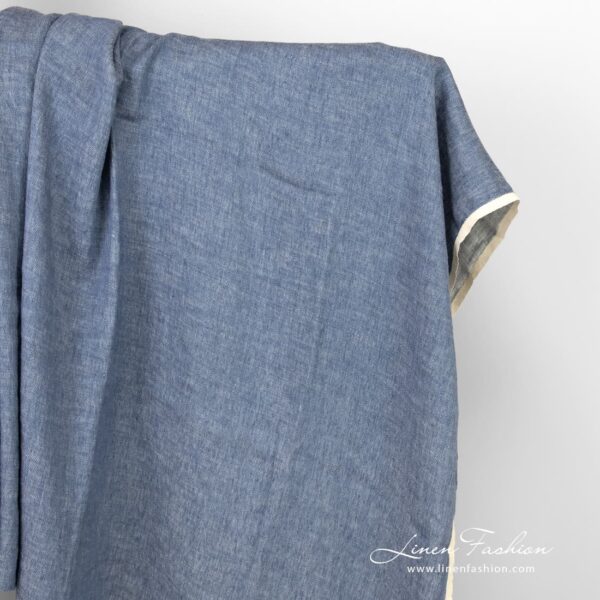 Bluish white linen cotton fabric, fine delicate design