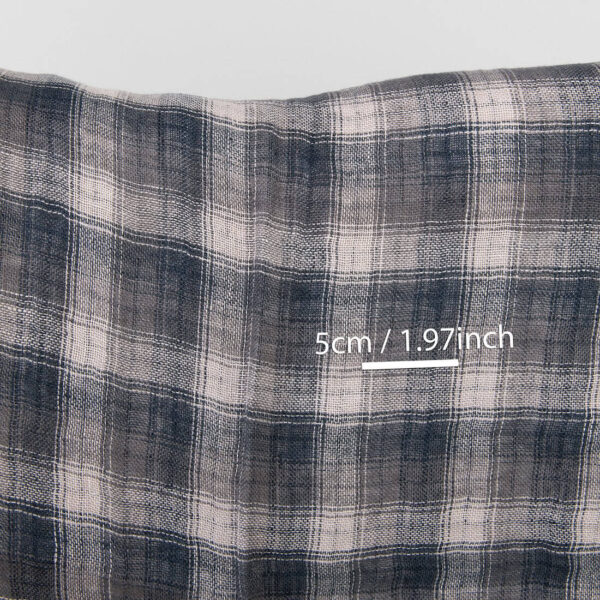 Washed checked grey linen fabric, double-layer