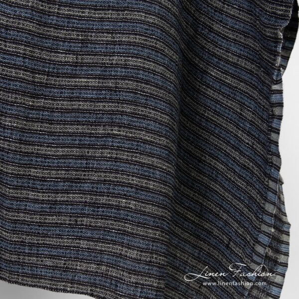Striped linen fabric in waffle pattern, washed