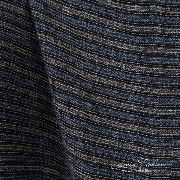 Striped linen fabric in waffle pattern, multicolored stripes