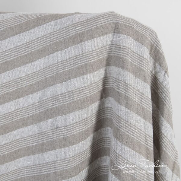 Natural color linen fabric in stripes, washed