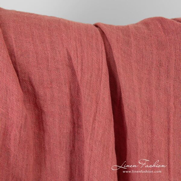 Double-sided linen fabric in brown and pink colors, specially washed to increase softness
