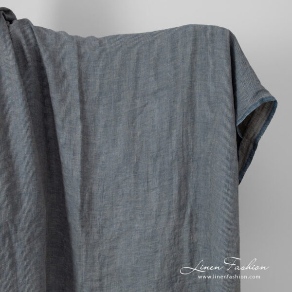 linen blue striped fabric, washed.