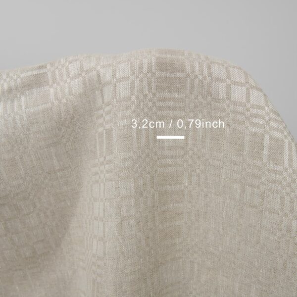 Beige linen fabric in checks dobby with measurements