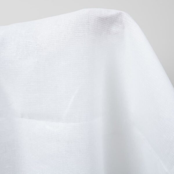 Bright white linen fabric in a small check pattern product photo