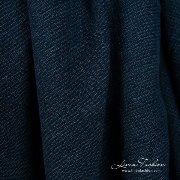 Wide linen cotton fabric woven from raven black and denim blue yarns