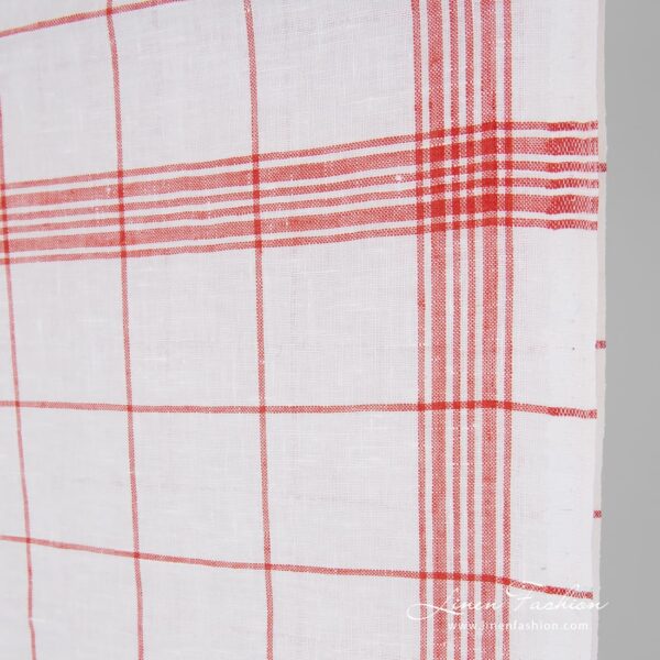 Linen fabric in red checks, 50cm width