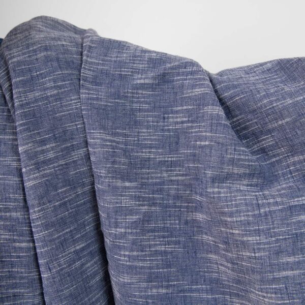 linen cotton washed blue fabric, white stripes irregular