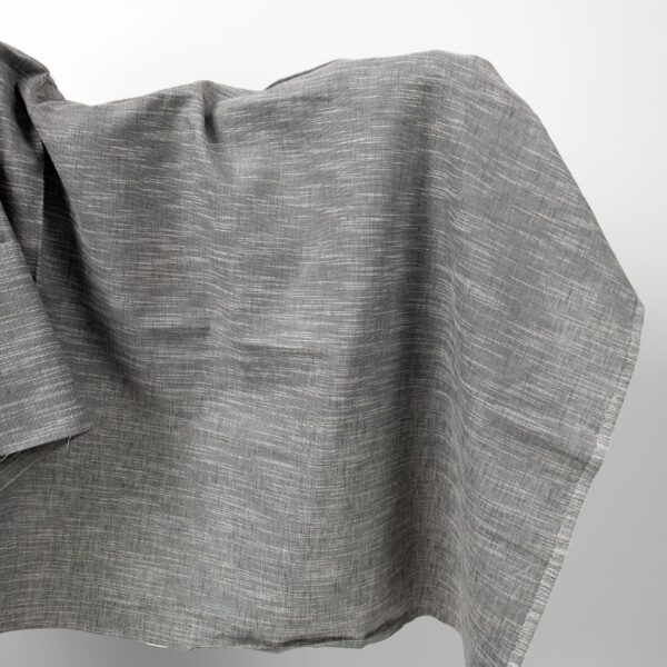 Dark grey linen cotton fabric in white stripes