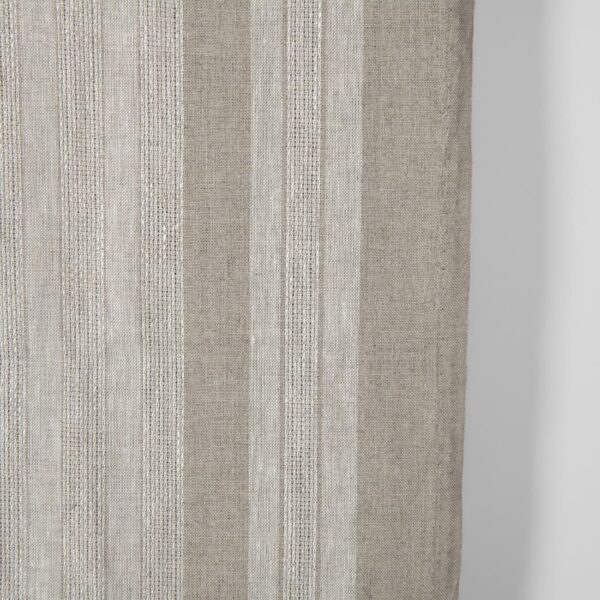 Narrow linen fabric natural beige with stripes close up detail