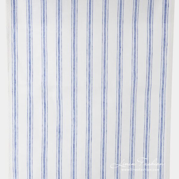 Off white narrow fabric with blue stripes.
