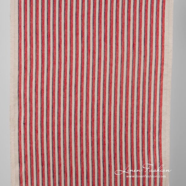 Narrow linen fabric in brown and red stripes