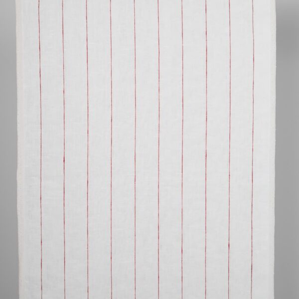 Tessuto stretto di lino bianco con sottili strisce rosse