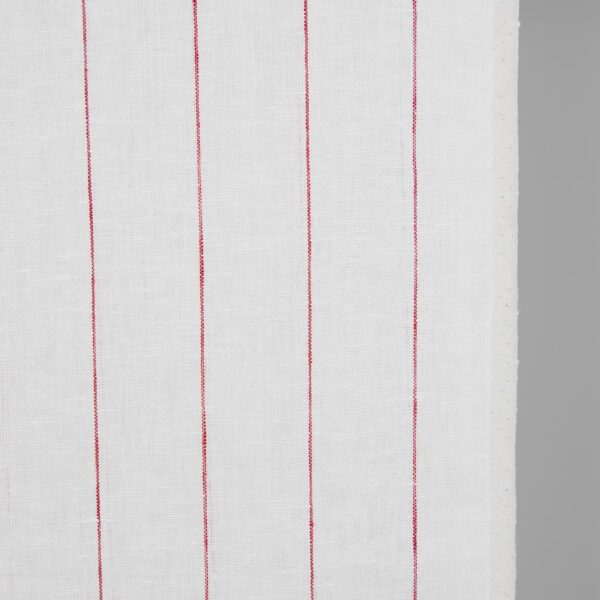 Tessuto stretto di lino bianco con sottili strisce rosse - immagine 2