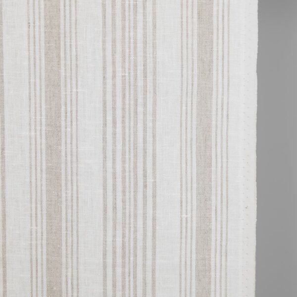 Tessuto stretto di lino bianco con strisce di colore naturale - immagine 2