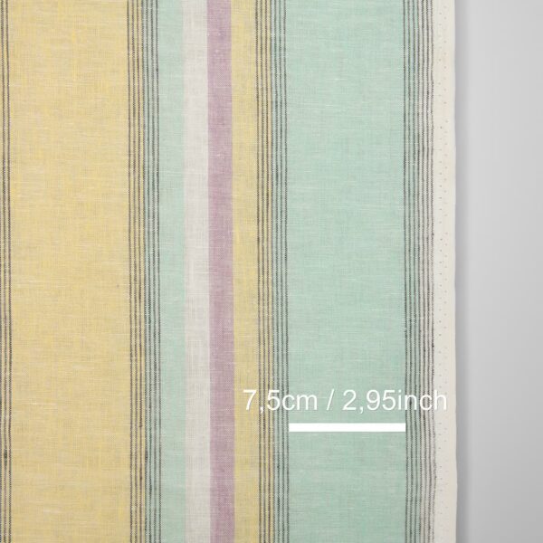 Tessuto stretto di lino a righe multicolori pastello - immagine 3