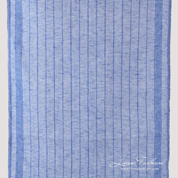 Narrow blue white linen fabric with blue stripes.