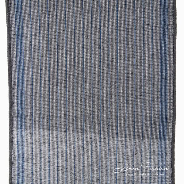 Narrow black linen fabric with blue stripes.