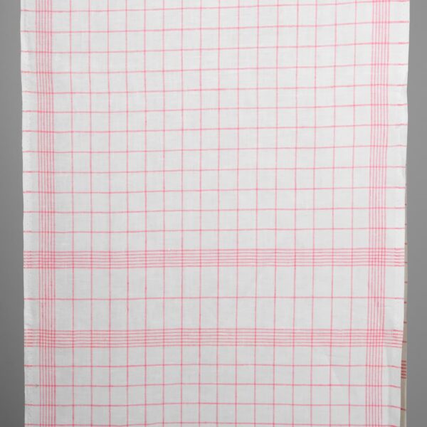 Tessuto stretto di lino bianco brillante a quadri rosa