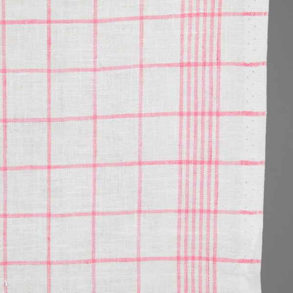 Tessuto stretto di lino bianco brillante a quadri rosa - immagine 2