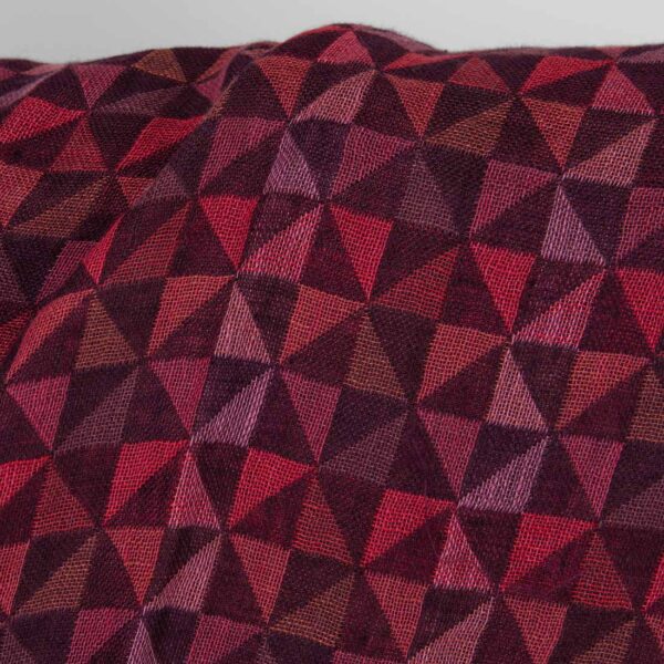 Jacquard linen fabric in dark red triangles washed, 145cm