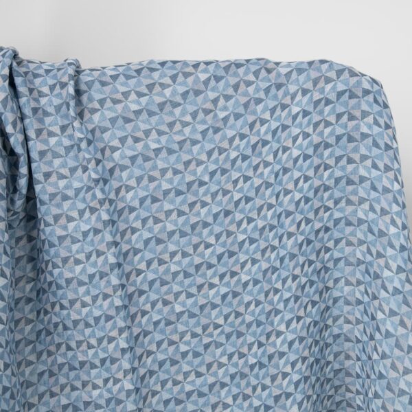 Washed linen fabric in blue triangles