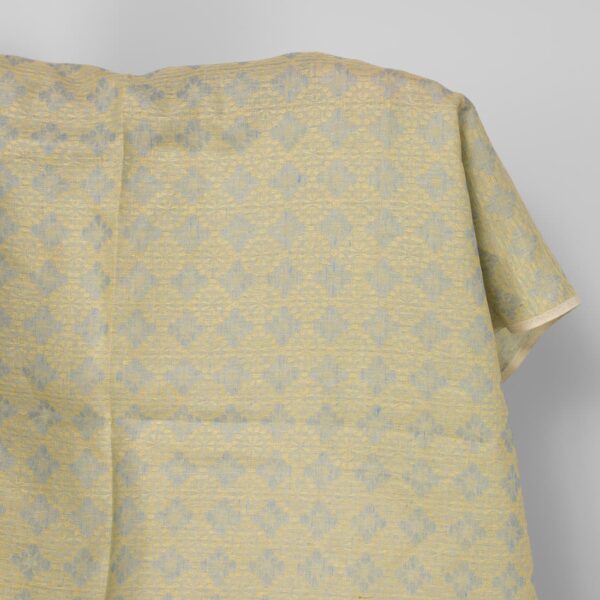 Tessuto di lino in jacquard floreale azzurro e giallo