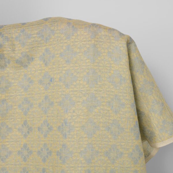 Tessuto di lino in jacquard floreale azzurro e giallo - immagine 2