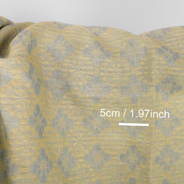 Tessuto di lino in jacquard floreale azzurro e giallo - immagine 3