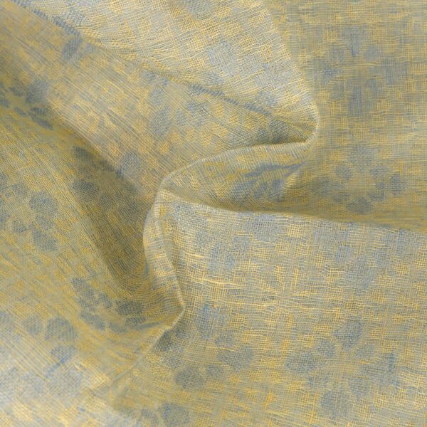 Tessuto di lino in jacquard floreale azzurro e giallo - immagine 4