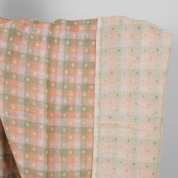 Tessuto di lino a quadri verdi e arancioni jacquard