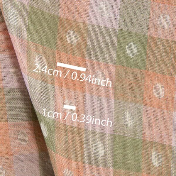 Tessuto di lino a quadri verdi e arancioni jacquard - immagine 4