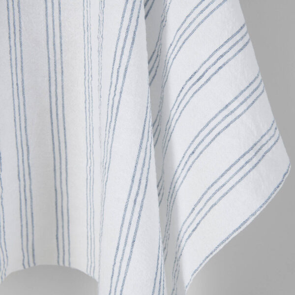Wide washed linen cotton fabric white with blue stripes, extra wide