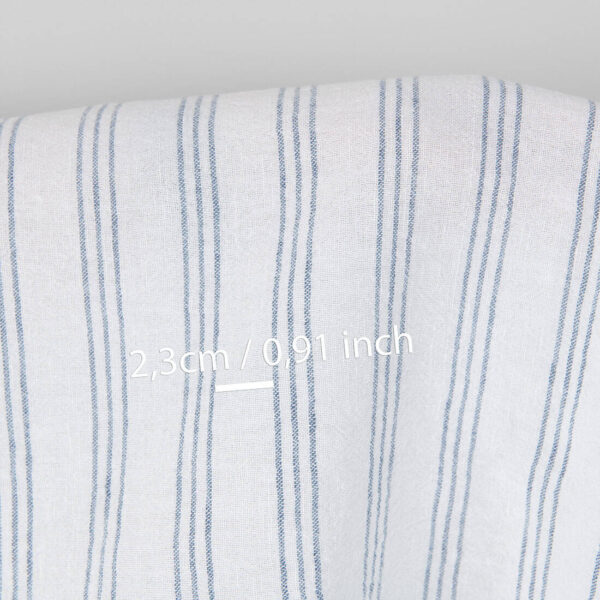 Wide washed linen cotton fabric white with blue stripes, with measurements