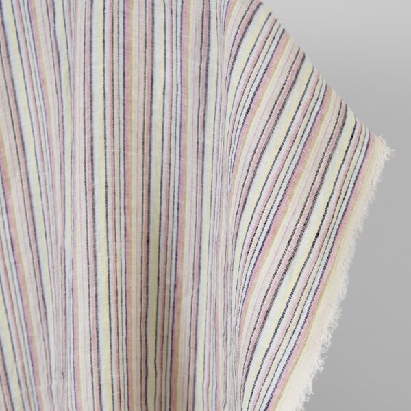 Linen hemp fabric multicolour with dark blue stripes washed, natural fibre