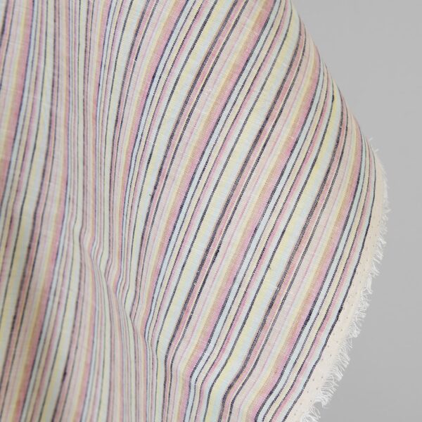 Tessuto di lino e canapa multicolore con strisce blu scuro - immagine 2