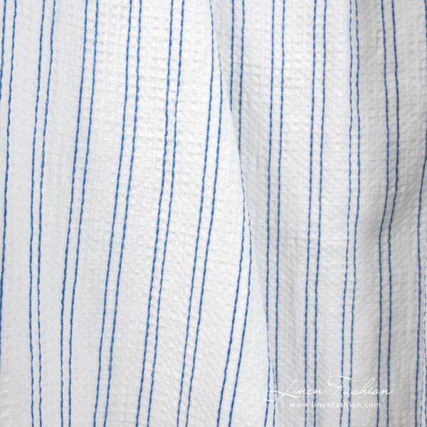 Cotton hemp fabric in blue stripes, specially washed to increase softness