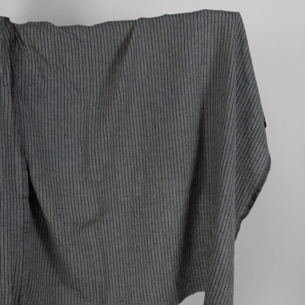 Washed linen fabric grey with thin black stripes