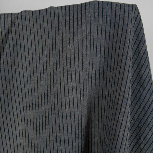 Washed linen fabric grey with thin black stripes product photo