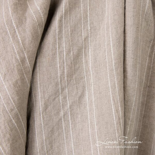 Natural color linen fabric in stripes, high quality